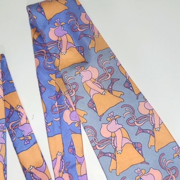 Peter Max Silk Tie Signed Pop Art Vintage Blue w Wizard Print Peach Purple Paste - Picture 3 of 10
